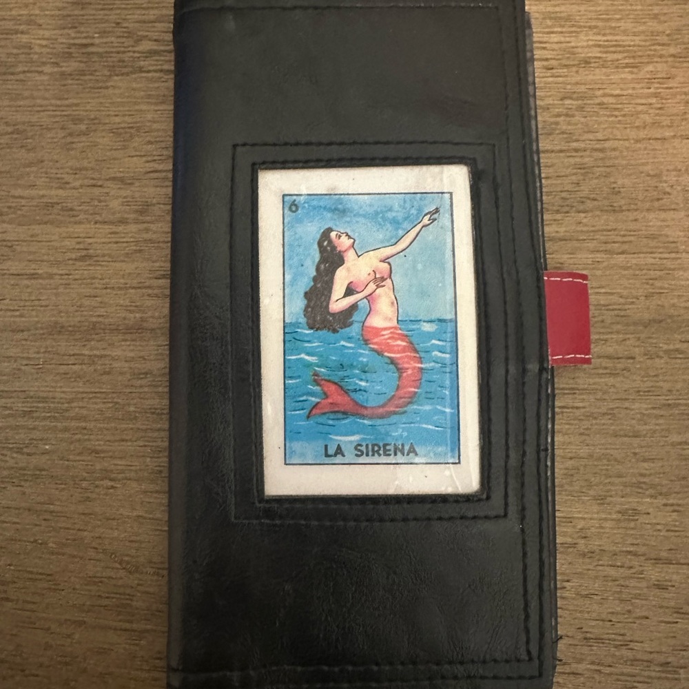 Queen Bee Rebecca Pearcy Black Long Wallet with Loteria Mermaid Design